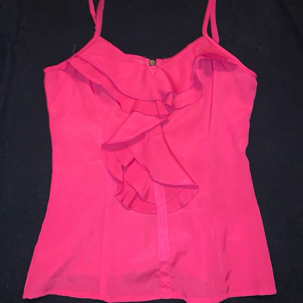 Ruffle front hot pink tank top